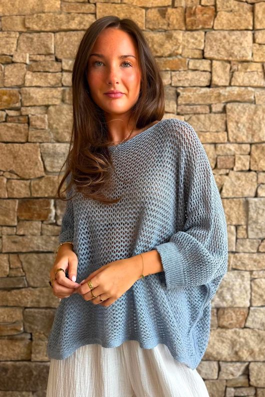 Conrad Grunge Loose Cotton Knit Lladro Blue